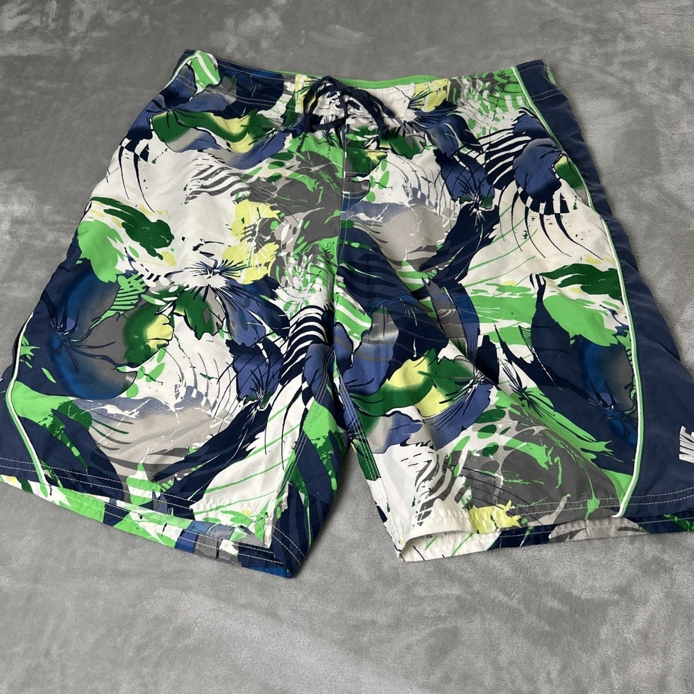 Nike Mens Floral Board Shorts Swim Trunks Green Blue Size 36